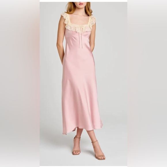Wayf Dresses & Skirts - Wayf Pink Maxi SlipDress with Cream Lace Trim
